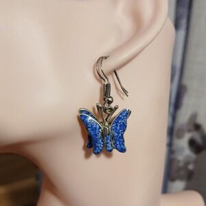 Blue Butterfly Drop Sterling Silver Earrings - Women Jewelry